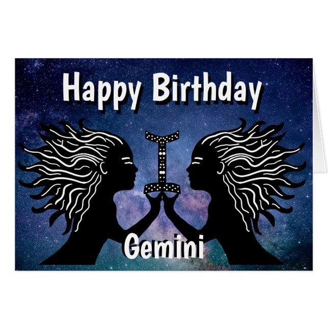 Gemini Symbol Happy Geburtstag Horoscope Zodiac (Vorderseite (Horizontal))
