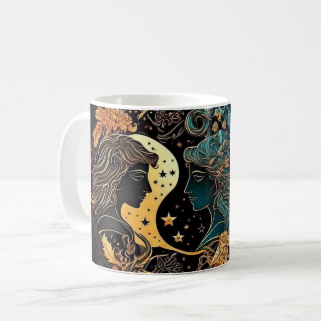 Gemini-thematischer Nährwert Kaffeetasse (Vorderseite Links)