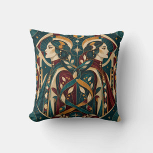 Gemini Türkis Burgund Geometrisches Mosaik Kissen