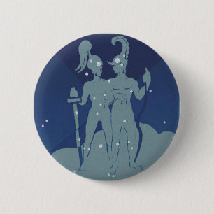 Gemini Twin Constellation Vintag Zodiac Astrologie Button
