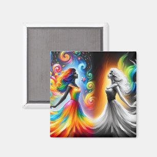 Gemini Twins Farbe & Schwarz/Weißes Horoskop Magnet