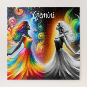 Gemini Twins Farbe & Schwarz/Weißes Horoskop Puzzle