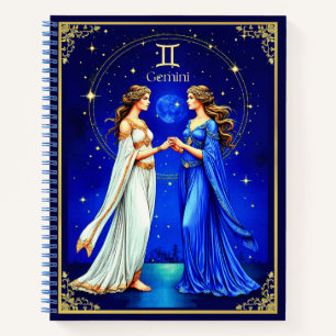 Gemini Twins unter einem Starry Sky Journal Notizbuch