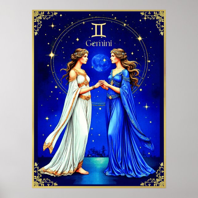 Gemini Twins unter einem Sternenhimmel Poster (Vorne)