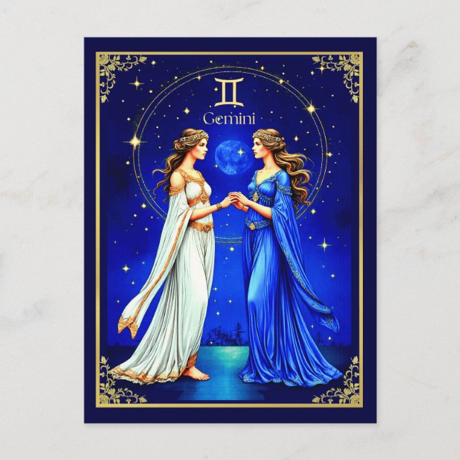 Gemini Twins unter einem Sternenhimmel Postkarte (Vorderseite)