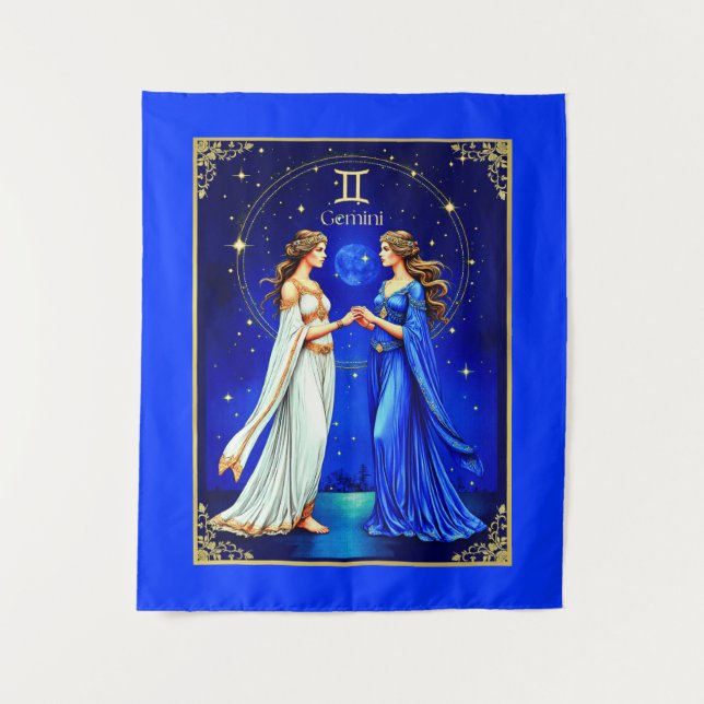 Gemini Twins unter einem Sternenhimmel Wandteppich (Vorderseite)