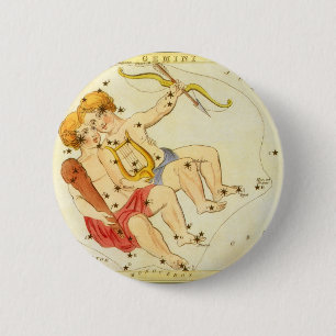 Gemini Twins Vintag Constellation Urania Mirror Button