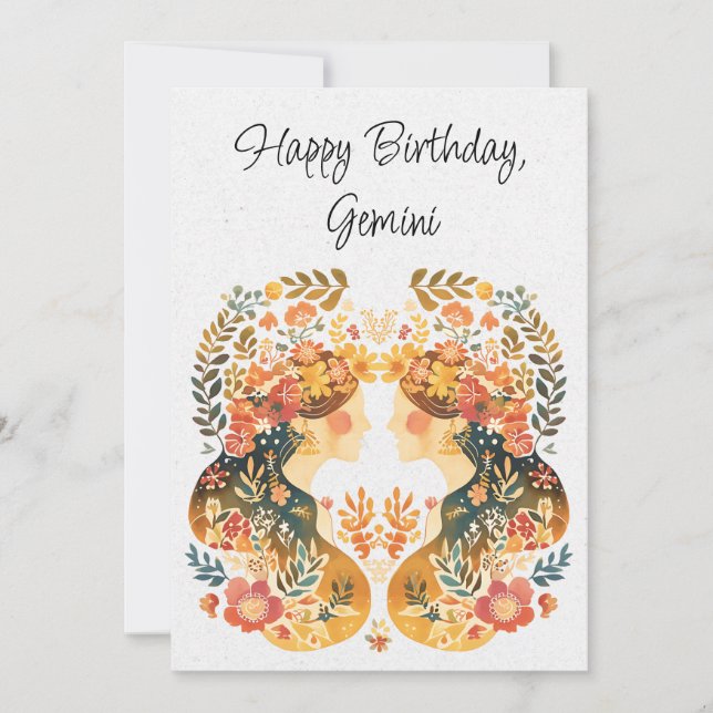Gemini Twins Zodiac Boho Birthday Flat Card (Vorderseite)