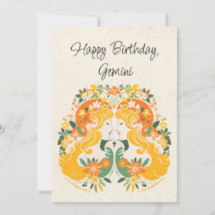 Gemini Twins Zodiac Floral Geburtstagskarte
