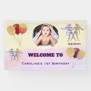 Gemini Watercolor 1. Geburtstags-Fotoschild Banner