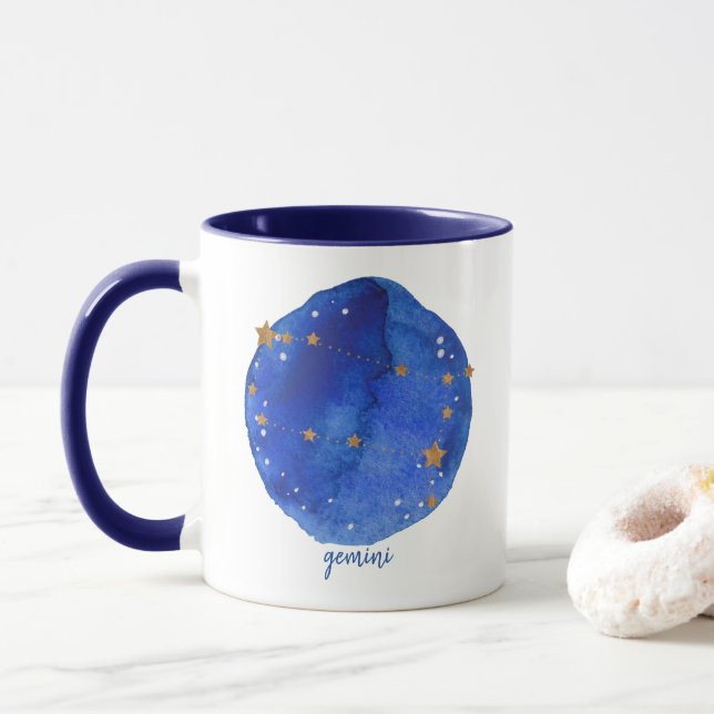 Gemini Watercolor Night Sky Constellation Zodiac Tasse (Mit Donut)