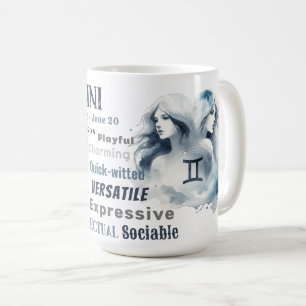 Gemini Watercolor Zodiac Signature Merkmale Geburt Kaffeetasse
