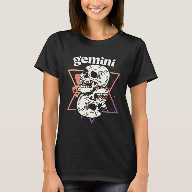 Gemini Witchcraft Zodiac Signs Skull Constellation T-Shirt (Vorderseite)
