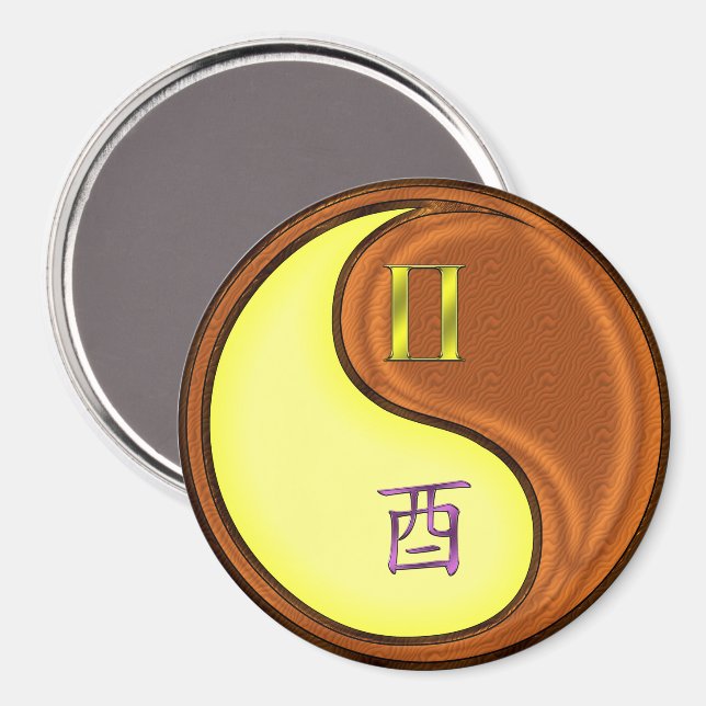 Gemini & Wood Rooster Magnet (Vorderseite/Rückseite)