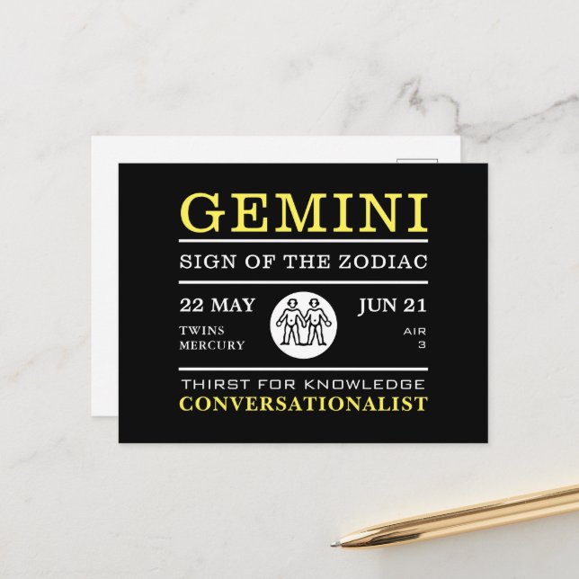 Gemini-Zeichen des Zodiaks, astrologisch Postkarte (Vorderseite/Rückseite Beispiel)