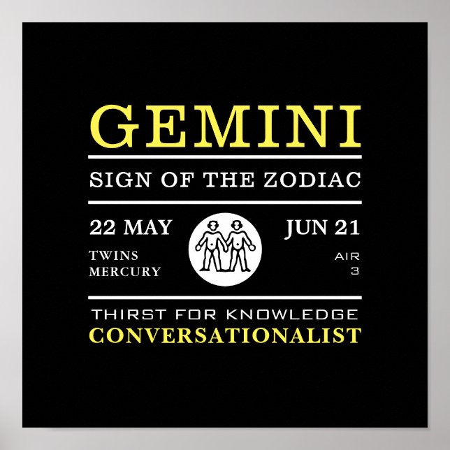 Gemini-Zeichen des Zodiaks, Astrologisches Poster (Vorne)