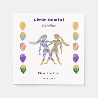 Gemini Zodiac 1st Birthday Balloons & Artistic Serviette
