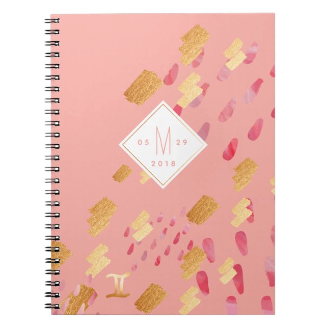 Gemini Zodiac Abstrakt Pink Rose & Gold Notebook Notizblock (Vorderseite)