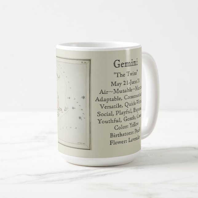 Gemini Zodiac Antique Astronomisches Diagramm Kaffeetasse (VorderseiteRechts)