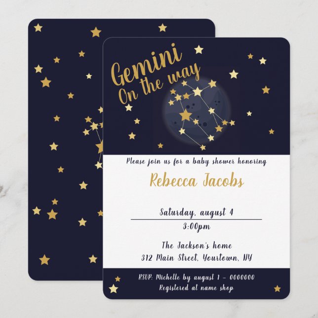 Gemini zodiac Babydusche Einladung (Vorne/Hinten)
