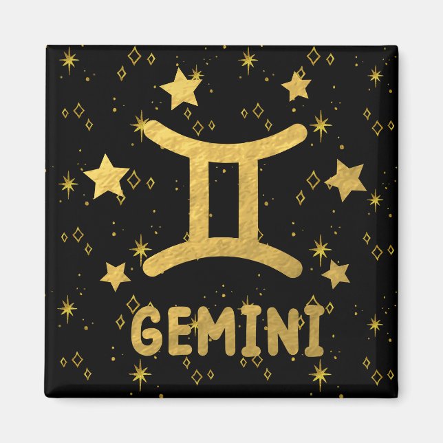 Gemini Zodiac Black and Gold Magnet (Vorne)