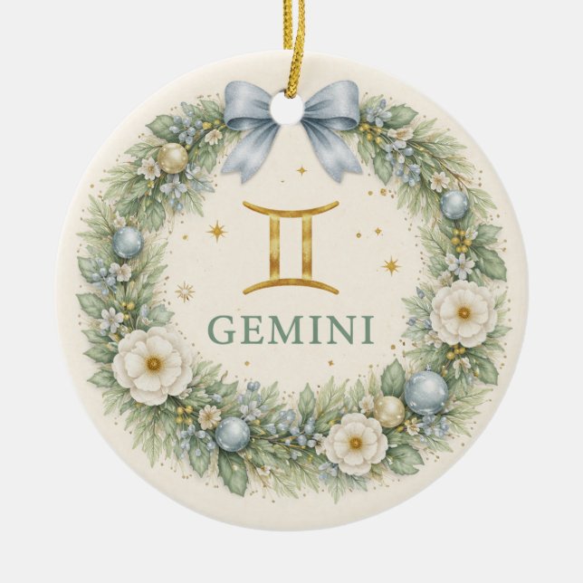 Gemini Zodiac Christmas Ornament – Winter Floral W (Vorne)
