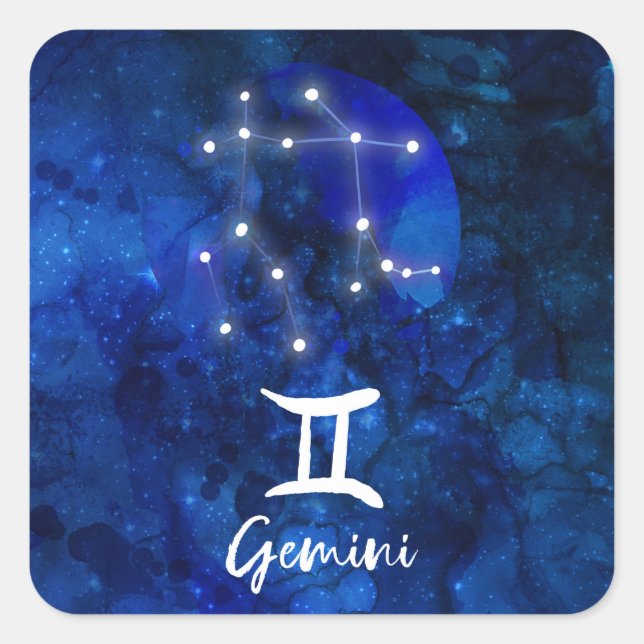 Gemini Zodiac Constellation Blue Galaxy Celestial Quadratischer Aufkleber (Vorderseite)