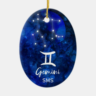 Gemini Zodiac Constellation Blue Galaxy Monogramm Keramik Ornament