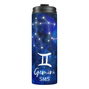 Gemini Zodiac Constellation Blue Galaxy Monogramm Thermosbecher