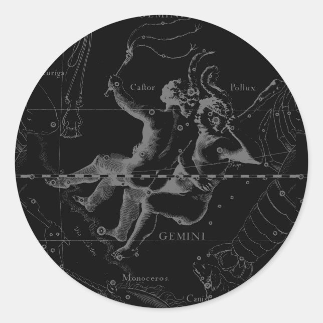 Gemini Zodiac Constellation Hevelius 1690 Runder Aufkleber (Vorderseite)