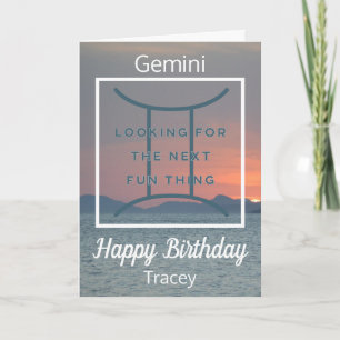 Gemini Zodiac Fusion Zitat in Blau und Weiß Geburt Karte