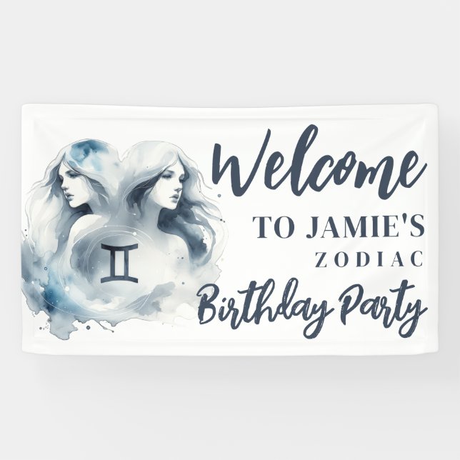 Gemini Zodiac Geburtstagsfeier Begrüßungszeichen Banner (Horizontal)