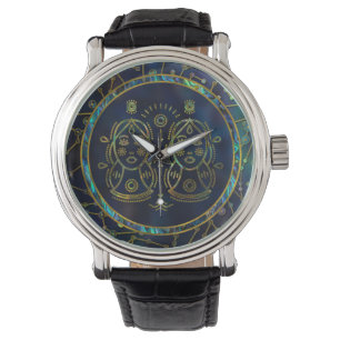 Gemini Zodiac Gold Abalone Armbanduhr