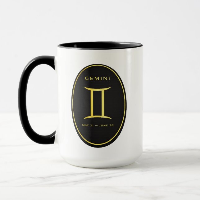 Gemini Zodiac Gold Oval Emblem Mug | Luxury Astrol Tasse (Links)