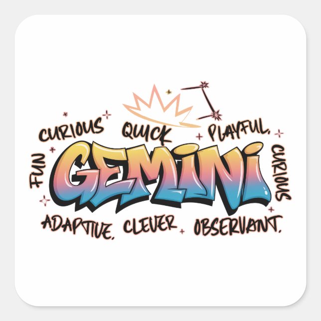Gemini Zodiac  Graffiti  Quadratischer Aufkleber (Vorderseite)
