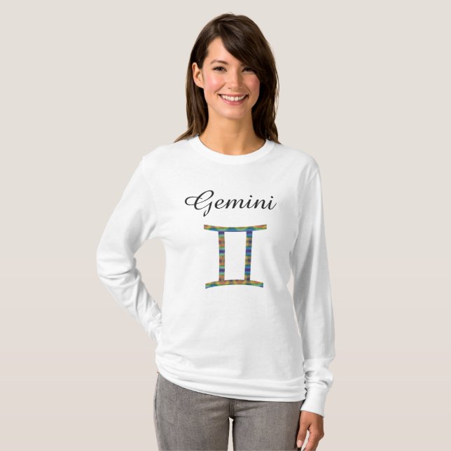 Gemini Zodiac Horoskop Langschläfchen T-Shirt (Vorne ganz)