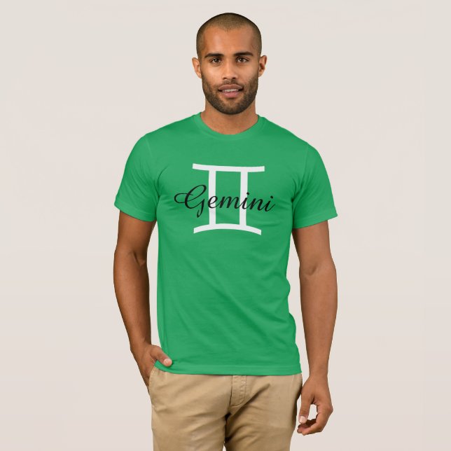 Gemini Zodiac Horoskop Sign Mens Green T-Shirt (Vorne ganz)