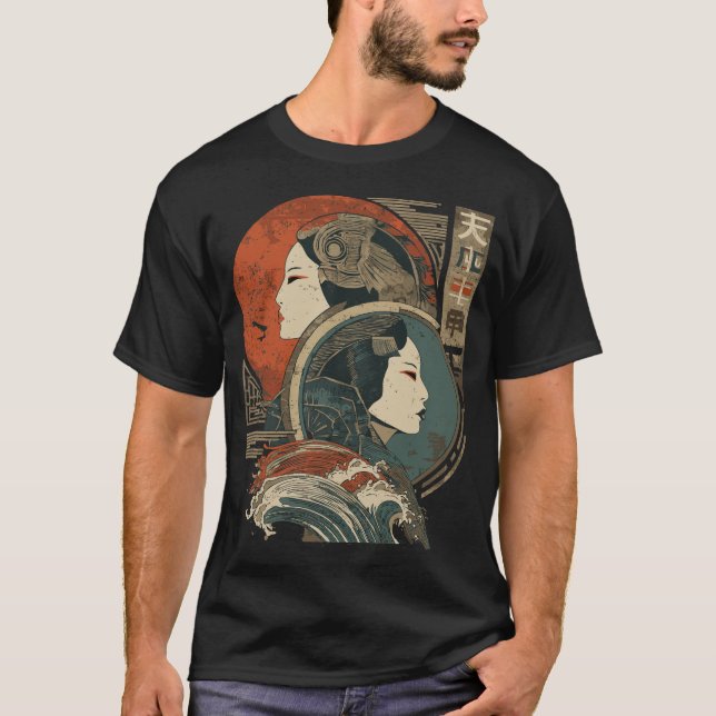 Gemini Zodiac Japanische Kunst | Portrait Easte T-Shirt (Vorderseite)