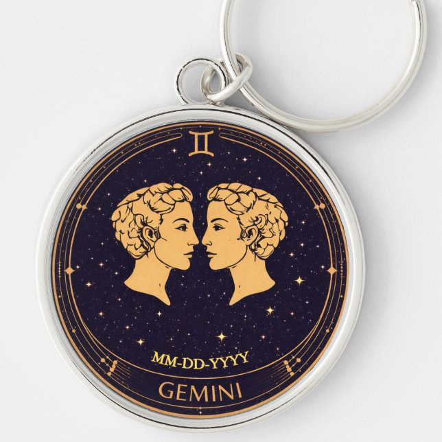 Gemini Zodiac Keychain with Birth Date Schlüsselanhänger (Vorne)
