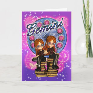 Gemini Zodiac Niedliche Karte mit zwei Mädchen auf