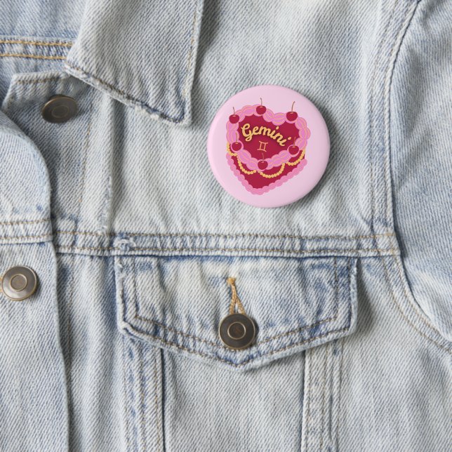 Gemini Zodiac Pastell-Herz-Geburtstagskuchen Button (Beispiel)