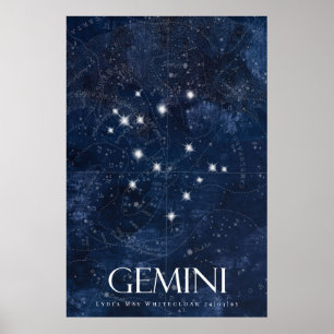 Gemini Zodiac Poster mit Namen, Sternzeichen zodia