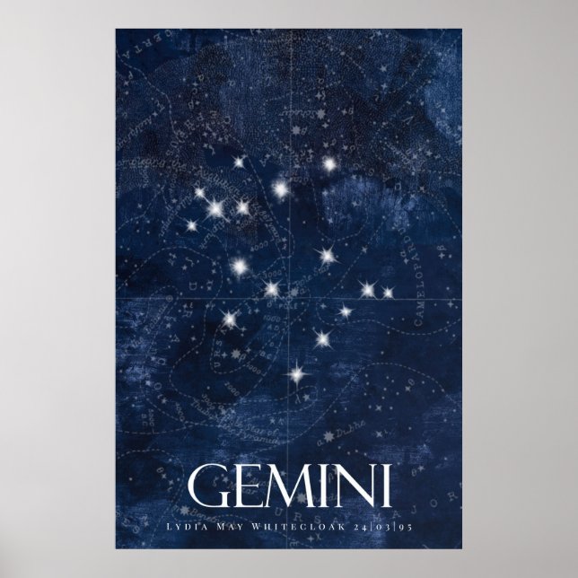 Gemini Zodiac Poster mit Namen, Sternzeichen zodia (Vorne)
