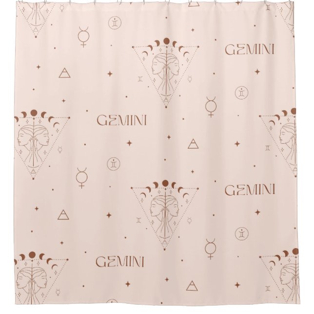 Gemini Zodiac Seamless Pattern – Celestial Twin 2 Duschvorhang (Vorderseite)