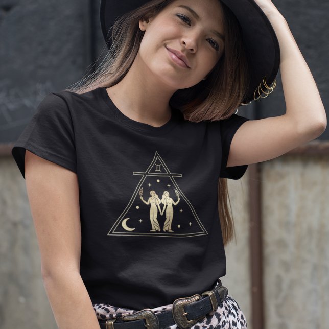 Gemini Zodiac Sign Air Element in Gold T-Shirt (Von Creator hochgeladen)