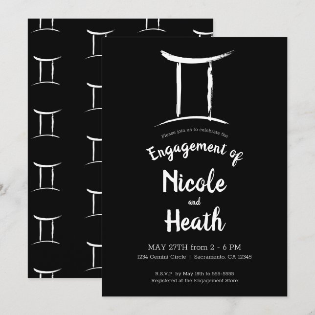 GEMINI Zodiac Sign Astrologie Engagement Partei Einladung (Vorne/Hinten)