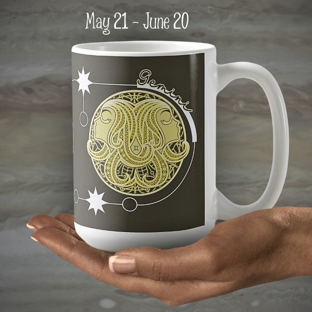 Gemini Zodiac Sign Astrologie Mandala Gelb Weiß Kaffeetasse (Von Creator hochgeladen)