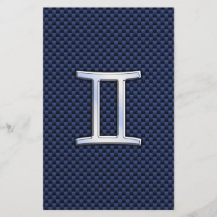 Gemini Zodiac Sign auf Blue Carbon Fibre Style Briefpapier