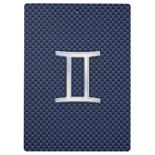 Gemini Zodiac Sign auf Blue Carbon Fibre Style Klemmbrett