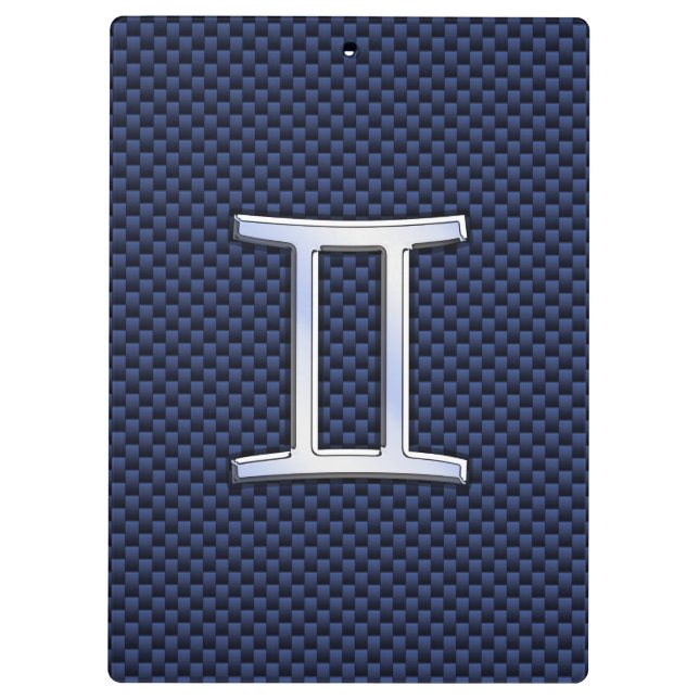 Gemini Zodiac Sign auf Blue Carbon Fibre Style Klemmbrett (Rückseite)